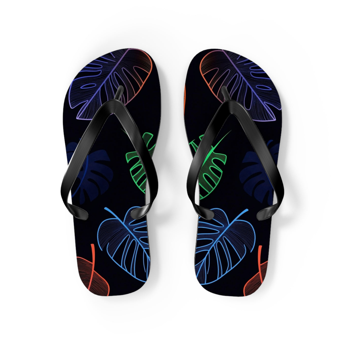 Tropical Flip Flops, Neon Leaf Print Sandals, Summer Beach Footwear, Vacation Essentials, Gift for Beach Lovers - Picknmore