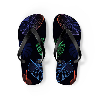 Tropical Flip Flops, Neon Leaf Print Sandals, Summer Beach Footwear, Vacation Essentials, Gift for Beach Lovers - Picknmore