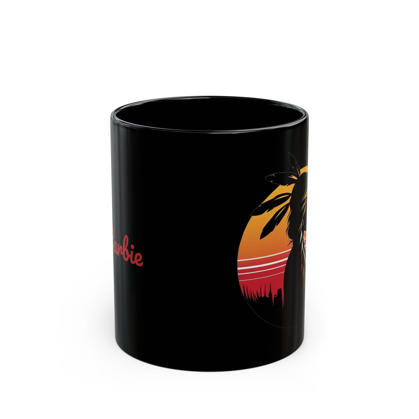 Sunset Dreamer Mug with Native American Silhouette, Black Coffee Cup, Boho Home Decor, Unique Gift for Her, Tribal Art Mug