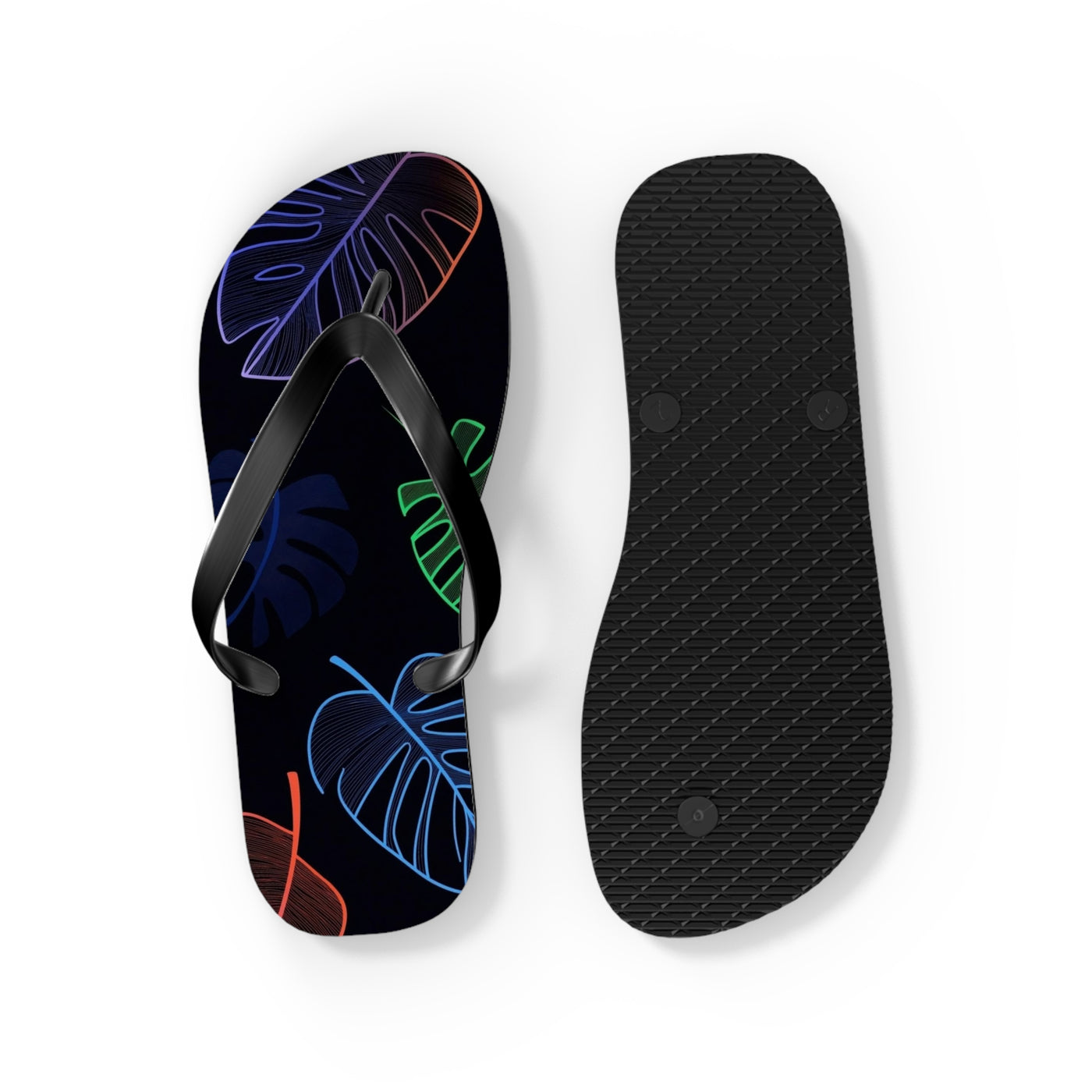 Tropical Flip Flops, Neon Leaf Print Sandals, Summer Beach Footwear, Vacation Essentials, Gift for Beach Lovers - Picknmore