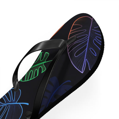 Tropical Flip Flops, Neon Leaf Print Sandals, Summer Beach Footwear, Vacation Essentials, Gift for Beach Lovers - Picknmore