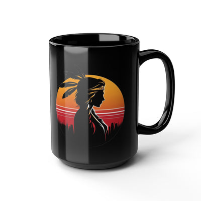 Sunset Dreamer Mug with Native American Silhouette, Black Coffee Cup, Boho Home Decor, Unique Gift for Her, Tribal Art Mug