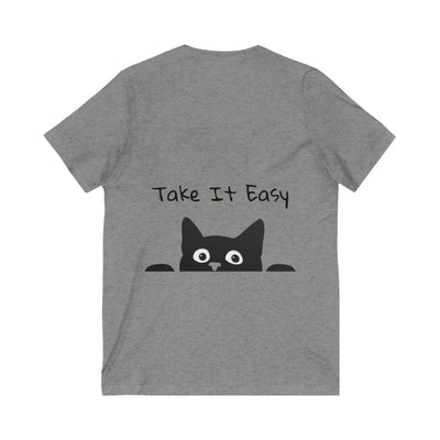 Lazy Cat V-Neck Tee - Cute Cat Shirt for Relaxed Style - Picknmore