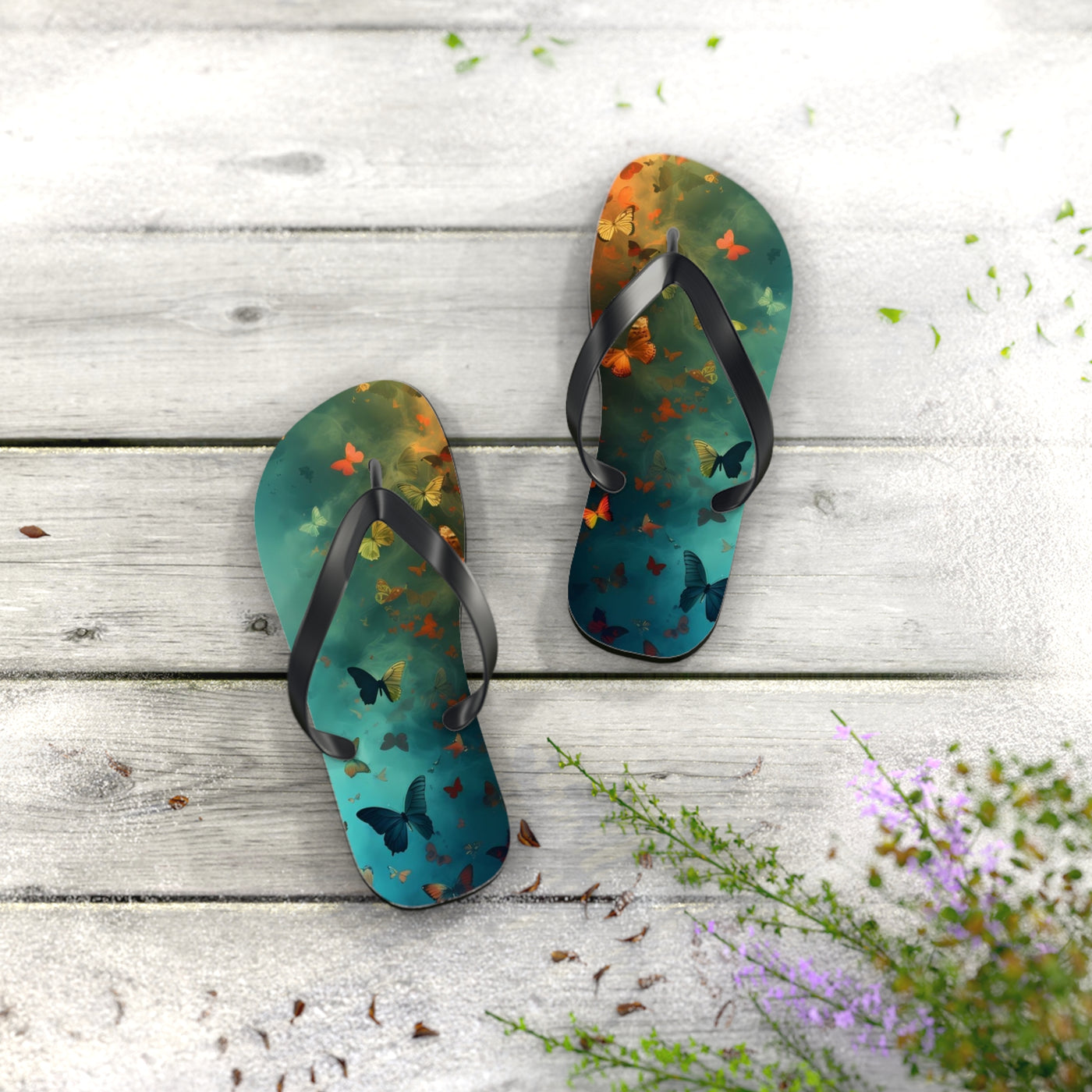 Butterfly Print Flip Flops, Summer Fashion, Beach Wear, Vacation Footwear, Unique Gift, Outdoor Comfort Sandals - Picknmore