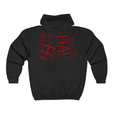 Grunge Horror Hoodie with Dripping Text –  Zip-Up Sweatshirt for Halloween & Streetwear - Picknmore