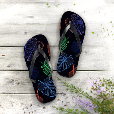 Tropical Flip Flops, Neon Leaf Print Sandals, Summer Beach Footwear, Vacation Essentials, Gift for Beach Lovers - Picknmore