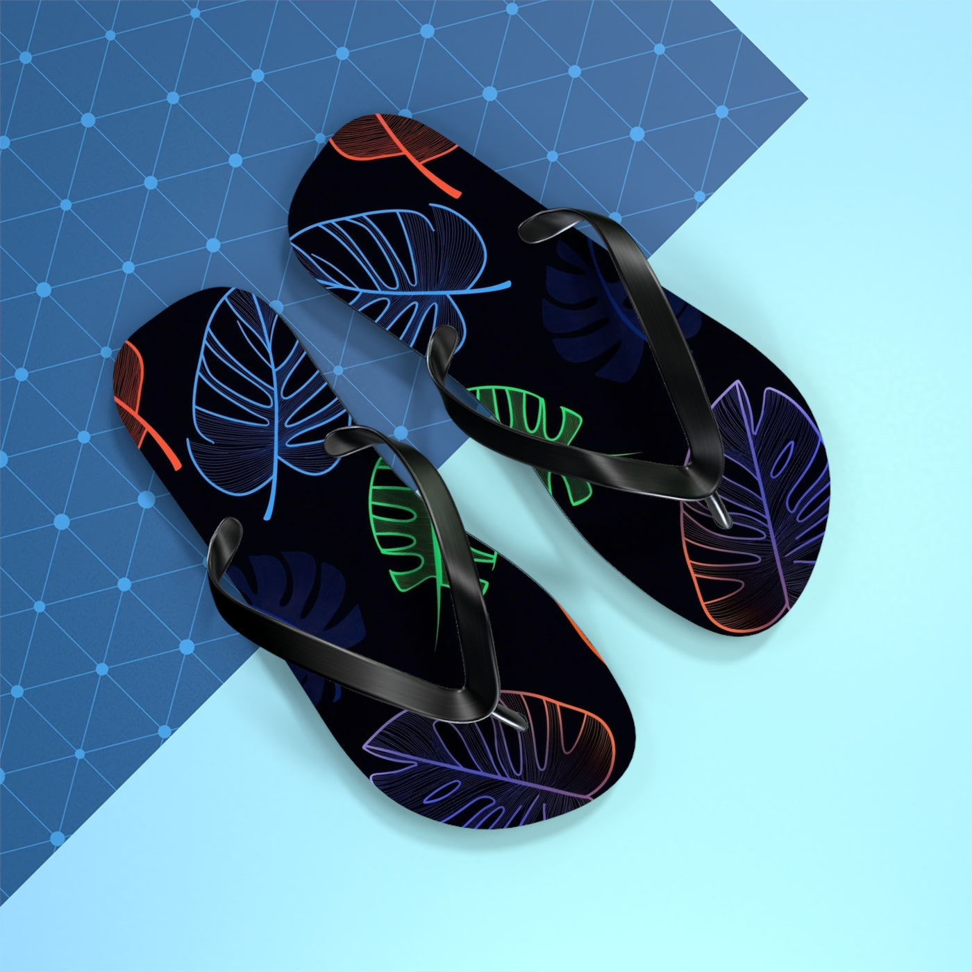 Tropical Flip Flops, Neon Leaf Print Sandals, Summer Beach Footwear, Vacation Essentials, Gift for Beach Lovers - Picknmore
