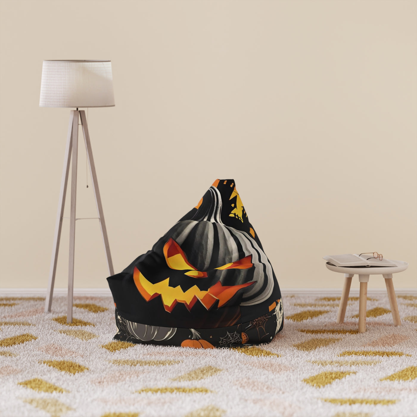 Spooky Halloween Bean Bag Chair Cover – Pumpkin & Skull Design - Picknmore