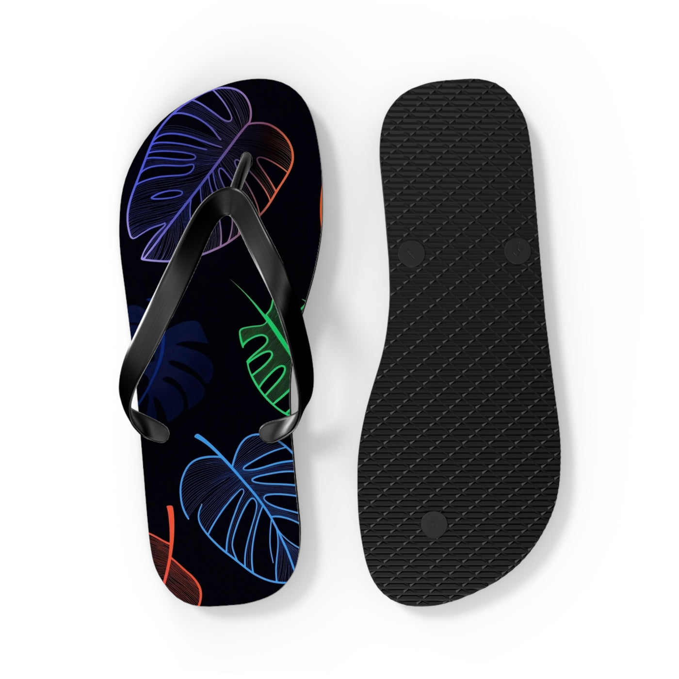 Tropical Flip Flops, Neon Leaf Print Sandals, Summer Beach Footwear, Vacation Essentials, Gift for Beach Lovers - Picknmore
