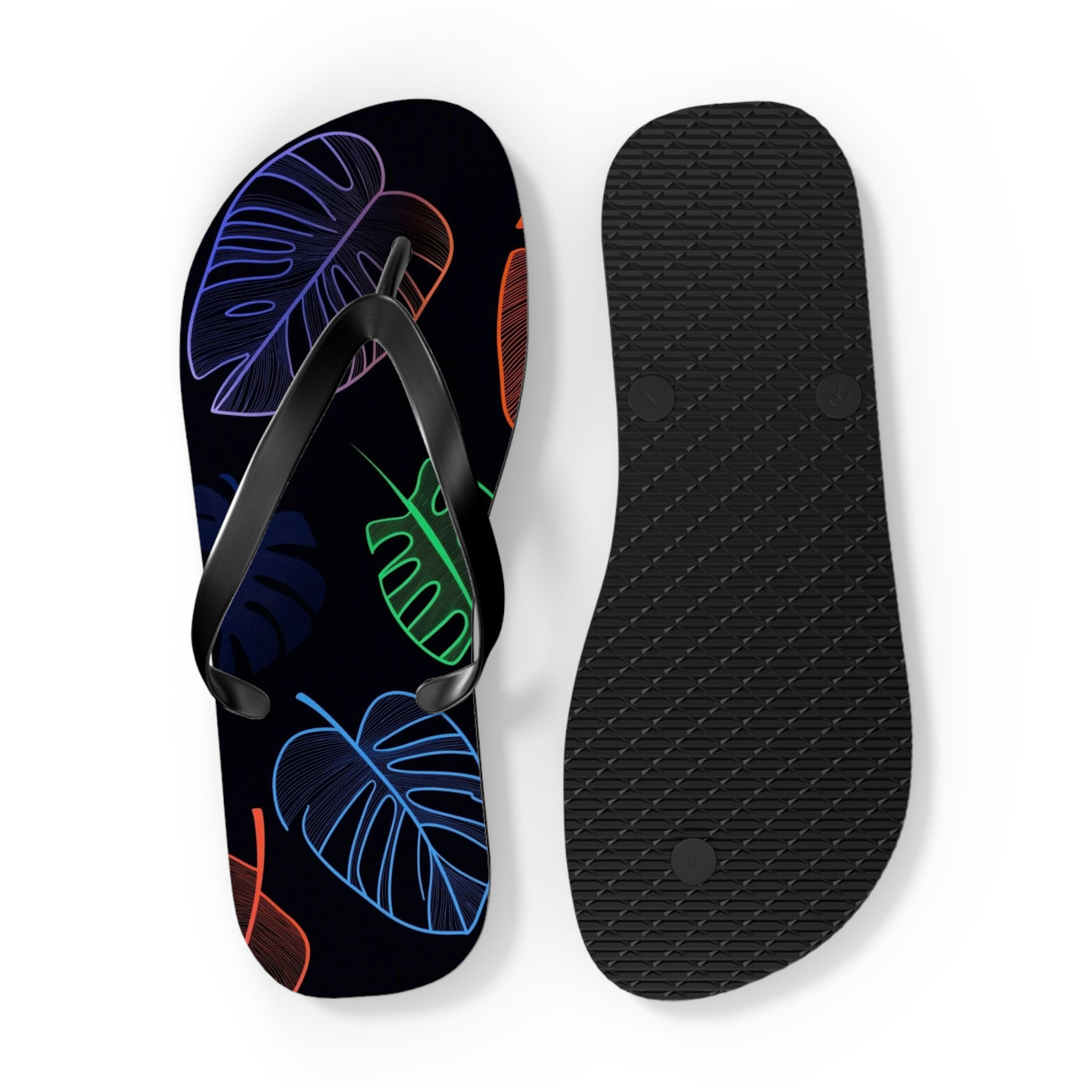 Tropical Flip Flops, Neon Leaf Print Sandals, Summer Beach Footwear, Vacation Essentials, Gift for Beach Lovers - Picknmore
