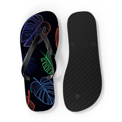 Tropical Flip Flops, Neon Leaf Print Sandals, Summer Beach Footwear, Vacation Essentials, Gift for Beach Lovers - Picknmore