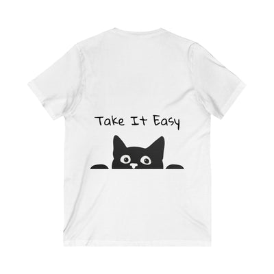 Lazy Cat V-Neck Tee - Cute Cat Shirt for Relaxed Style - Picknmore