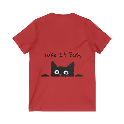 Lazy Cat V-Neck Tee - Cute Cat Shirt for Relaxed Style - Picknmore