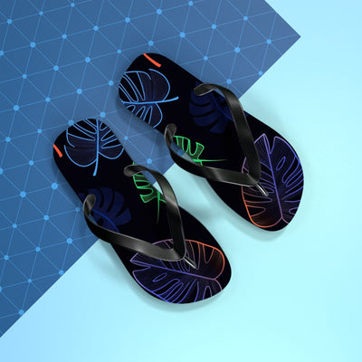 Tropical Flip Flops, Neon Leaf Print Sandals, Summer Beach Footwear, Vacation Essentials, Gift for Beach Lovers - Picknmore