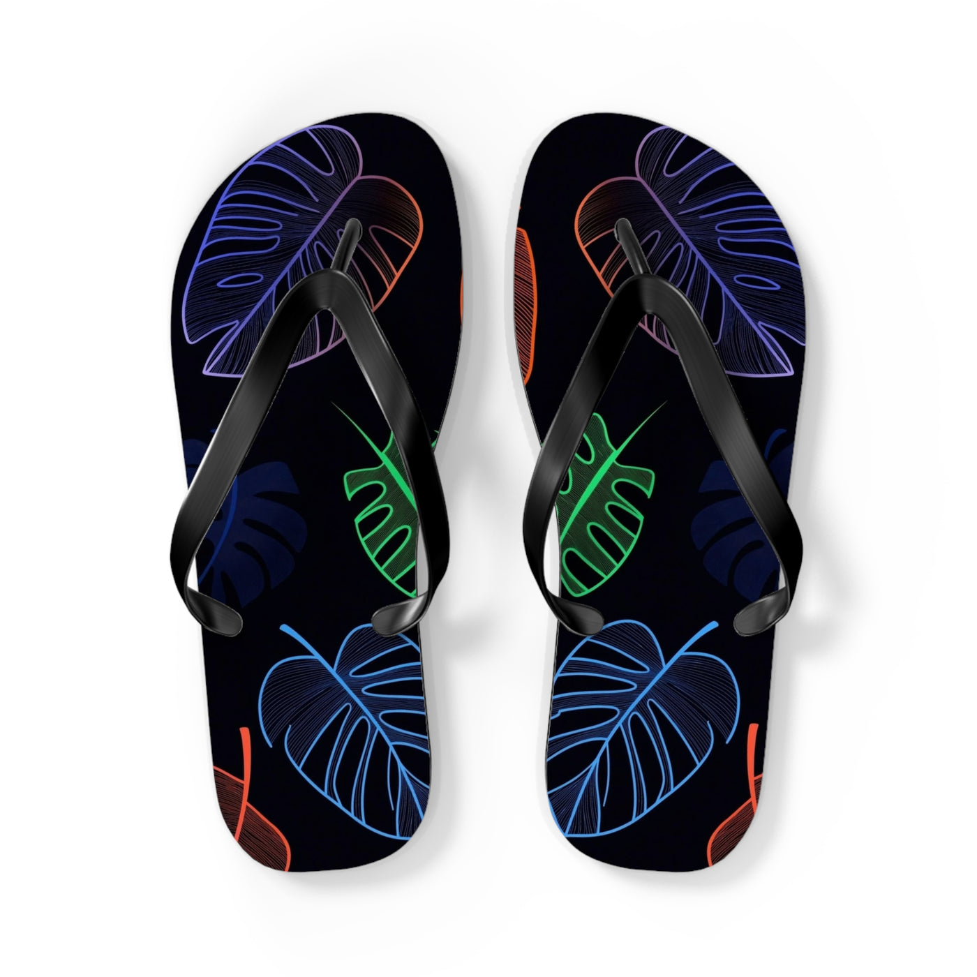 Tropical Flip Flops, Neon Leaf Print Sandals, Summer Beach Footwear, Vacation Essentials, Gift for Beach Lovers - Picknmore