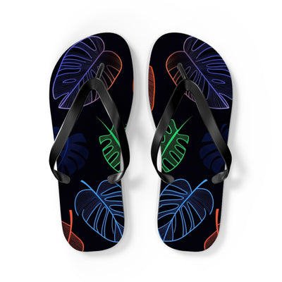 Tropical Flip Flops, Neon Leaf Print Sandals, Summer Beach Footwear, Vacation Essentials, Gift for Beach Lovers - Picknmore