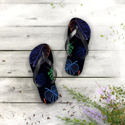 Tropical Flip Flops, Neon Leaf Print Sandals, Summer Beach Footwear, Vacation Essentials, Gift for Beach Lovers - Picknmore
