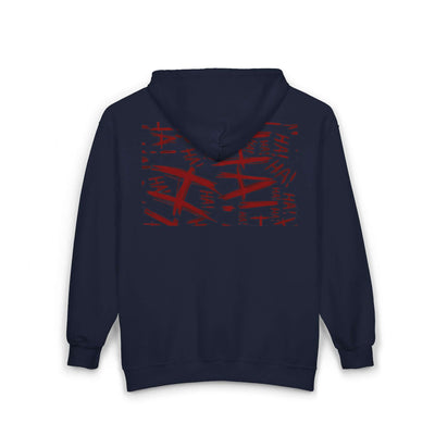 Grunge Horror Hoodie with Dripping Text –  Zip-Up Sweatshirt for Halloween & Streetwear - Picknmore