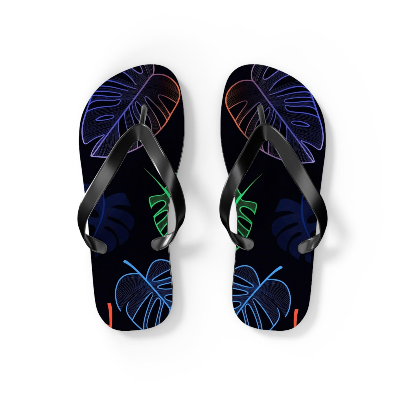 Tropical Flip Flops, Neon Leaf Print Sandals, Summer Beach Footwear, Vacation Essentials, Gift for Beach Lovers - Picknmore