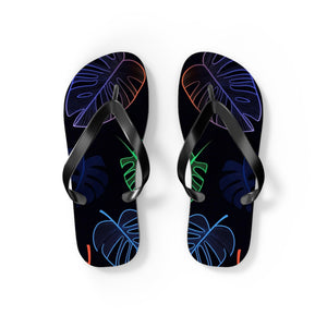 Tropical Flip Flops, Neon Leaf Print Sandals, Summer Beach Footwear, Vacation Essentials, Gift for Beach Lovers - Picknmore