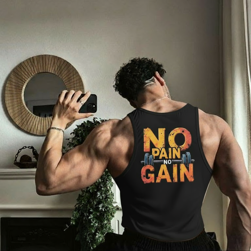 No Pain No Gain Gym Tank Top, Motivational Fitness Shirt for Men - Picknmore