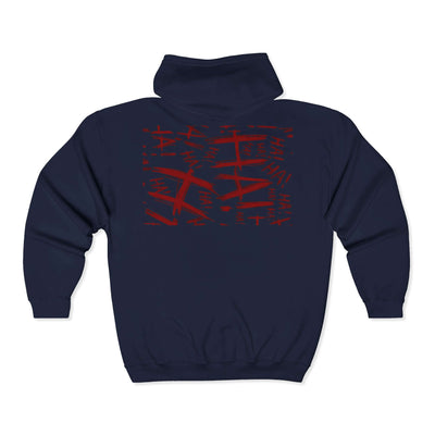 Grunge Horror Hoodie with Dripping Text –  Zip-Up Sweatshirt for Halloween & Streetwear - Picknmore