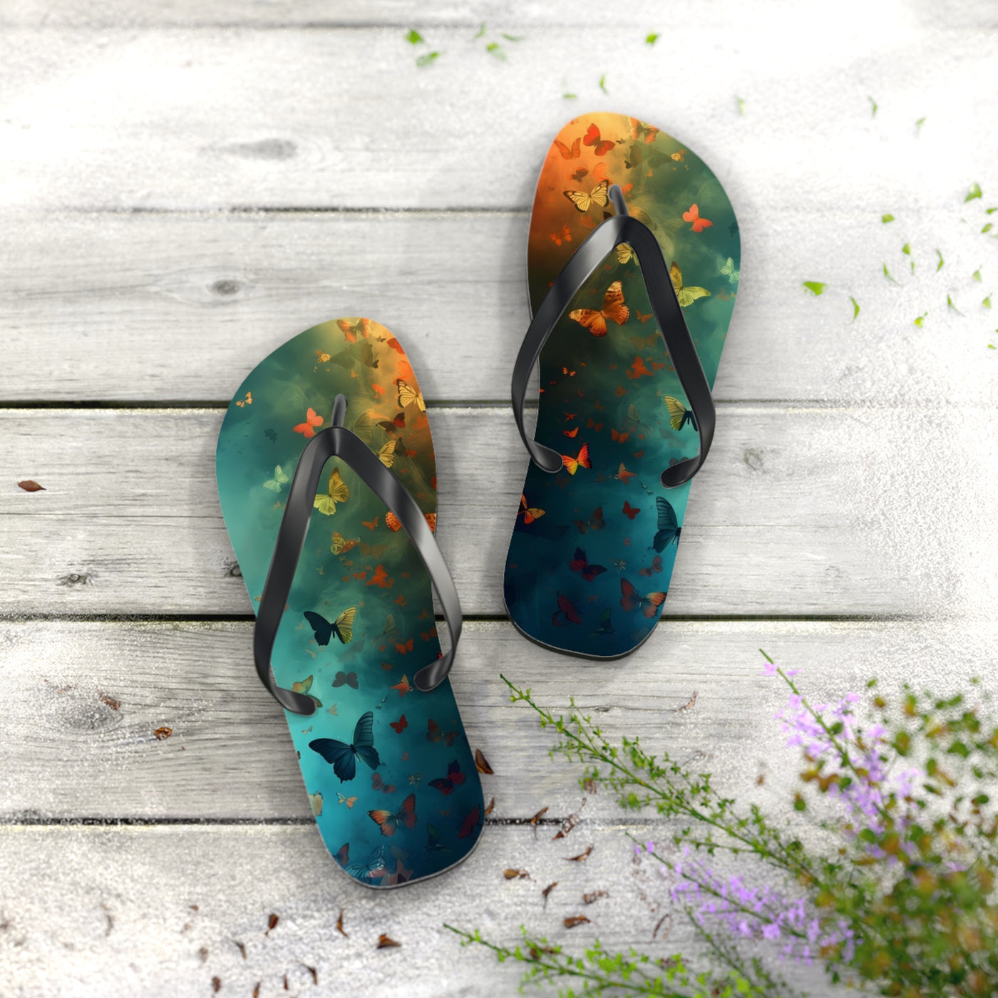 Butterfly Print Flip Flops, Summer Fashion, Beach Wear, Vacation Footwear, Unique Gift, Outdoor Comfort Sandals - Picknmore