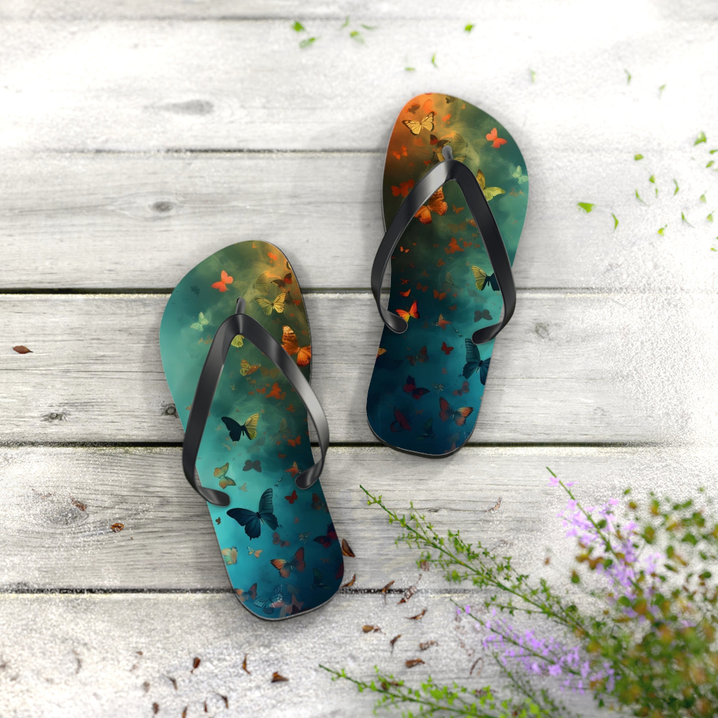 Butterfly Print Flip Flops, Summer Fashion, Beach Wear, Vacation Footwear, Unique Gift, Outdoor Comfort Sandals - Picknmore