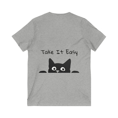 Lazy Cat V-Neck Tee - Cute Cat Shirt for Relaxed Style - Picknmore
