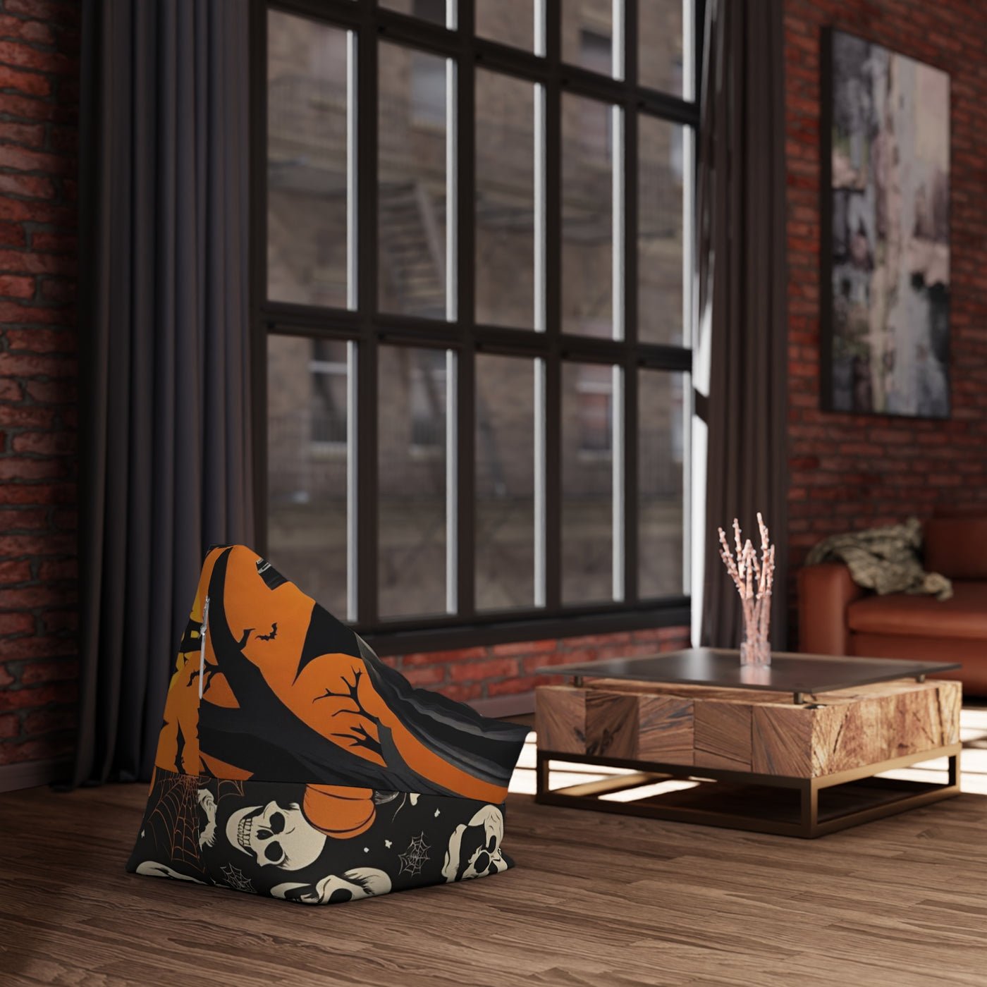 Spooky Halloween Bean Bag Chair Cover – Pumpkin & Skull Design - Picknmore