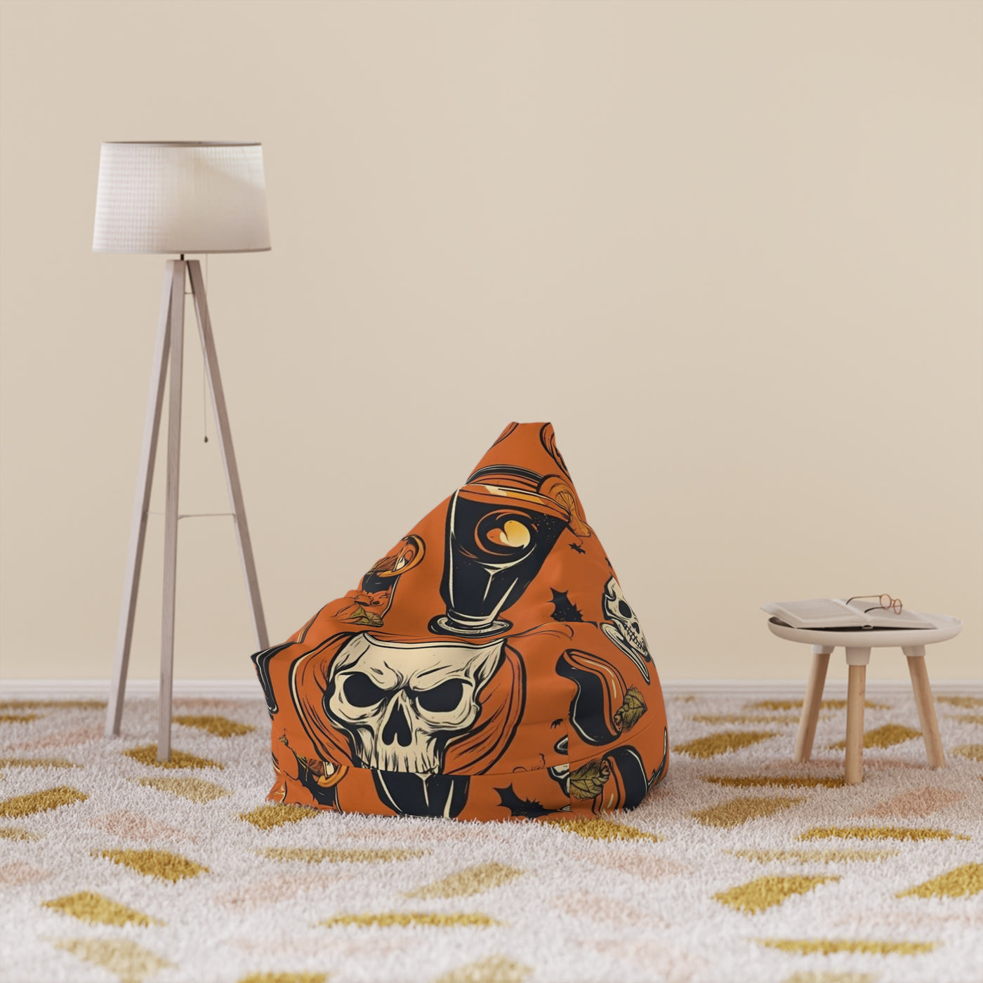 Halloween Pumpkin Skull Bean Bag Chair Cover – Spooky & Fun Home Decor - Picknmore