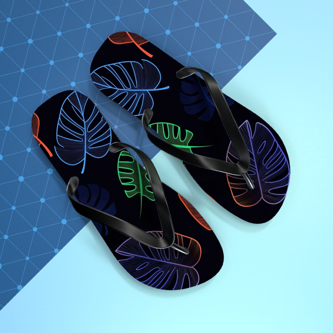 Tropical Flip Flops, Neon Leaf Print Sandals, Summer Beach Footwear, Vacation Essentials, Gift for Beach Lovers - Picknmore