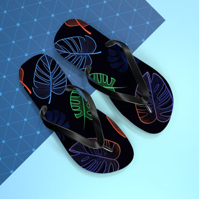 Tropical Flip Flops, Neon Leaf Print Sandals, Summer Beach Footwear, Vacation Essentials, Gift for Beach Lovers - Picknmore