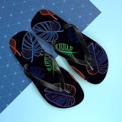 Tropical Flip Flops, Neon Leaf Print Sandals, Summer Beach Footwear, Vacation Essentials, Gift for Beach Lovers - Picknmore