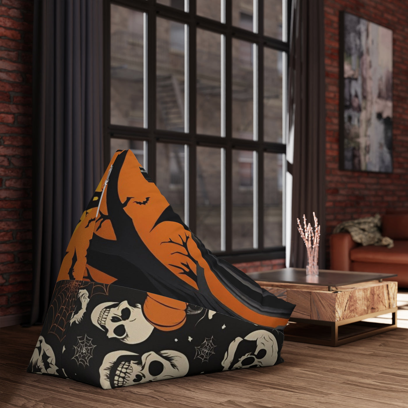 Spooky Halloween Bean Bag Chair Cover – Pumpkin & Skull Design - Picknmore